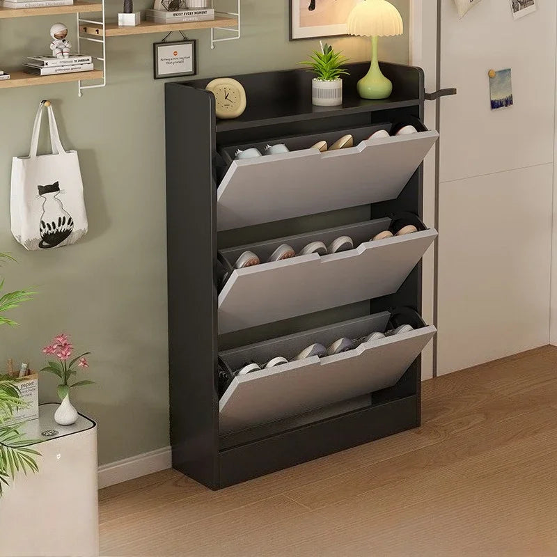 Wooden Narrow Shoe Cabinet – Large Capacity Dustproof Shelf