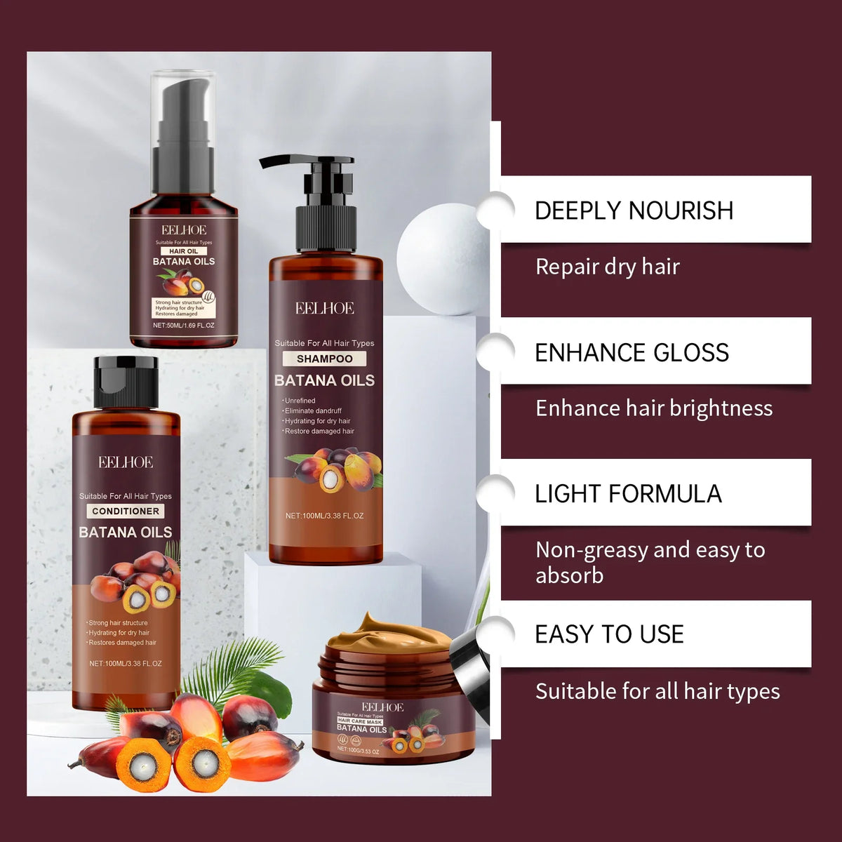 Eelhoe Batana Oil Hair Care Set – Shampoo, Conditioner & Oil