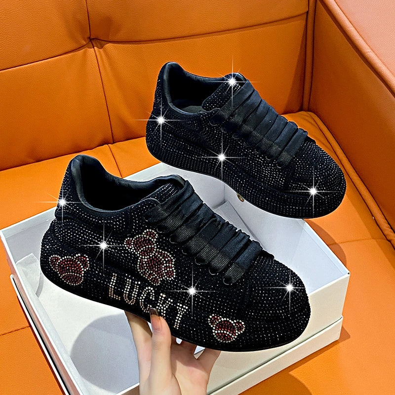 Women's Rhinestone Platform Sneakers – Glam Lace-Up Trainers