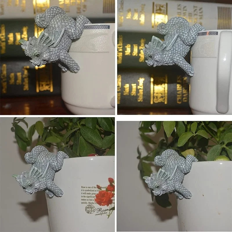 Resin Dragon Dinosaur Hanging Figurines – Set of 4 Pot Decor