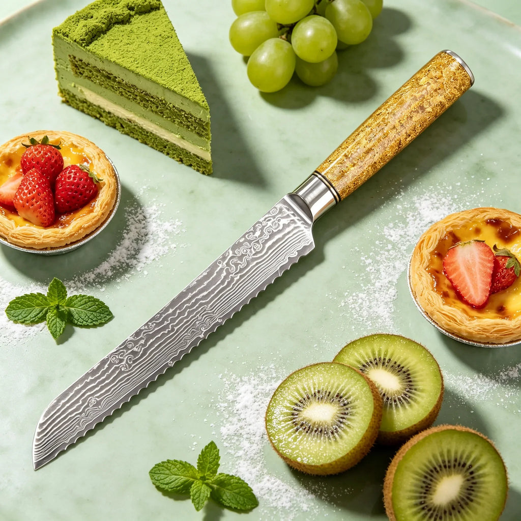 Damascus Steel 67-Layer Serrated Bread Knife – Sharp 19.5cm