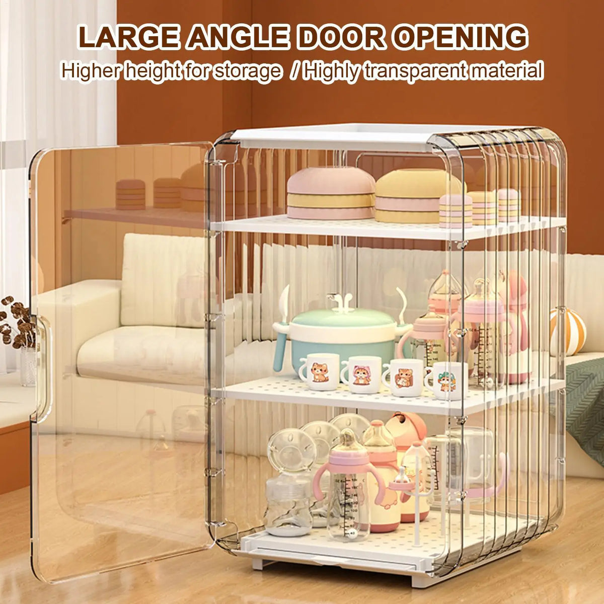 Baby Bottle Storage Organizer Toddler Cutlery Clear Dustproof Holder