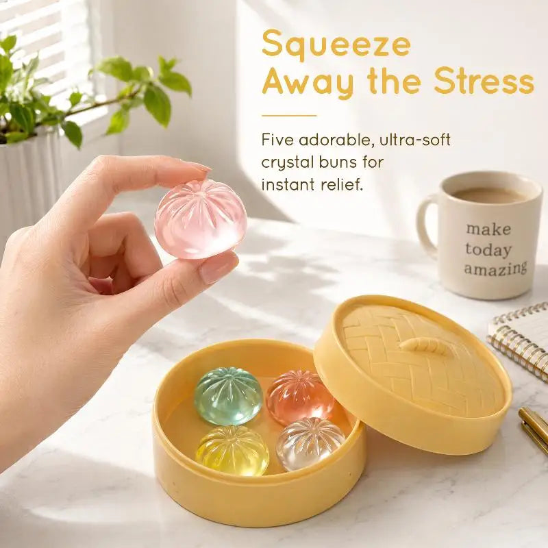 5-Piece Mini Dumpling Squishy Toys Set with Steamer Basket