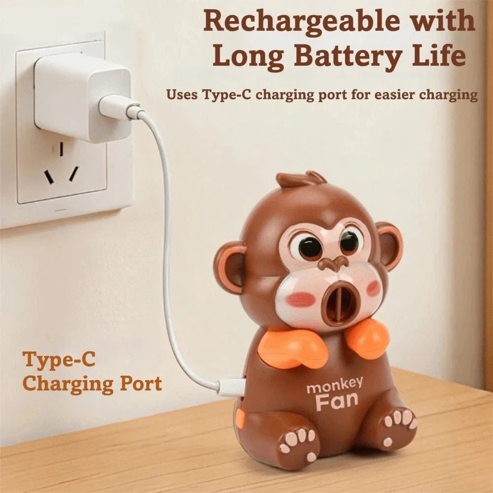 3-Speed Monkey Cup Fan – USB-C Rechargeable Cartoon Desk Fan