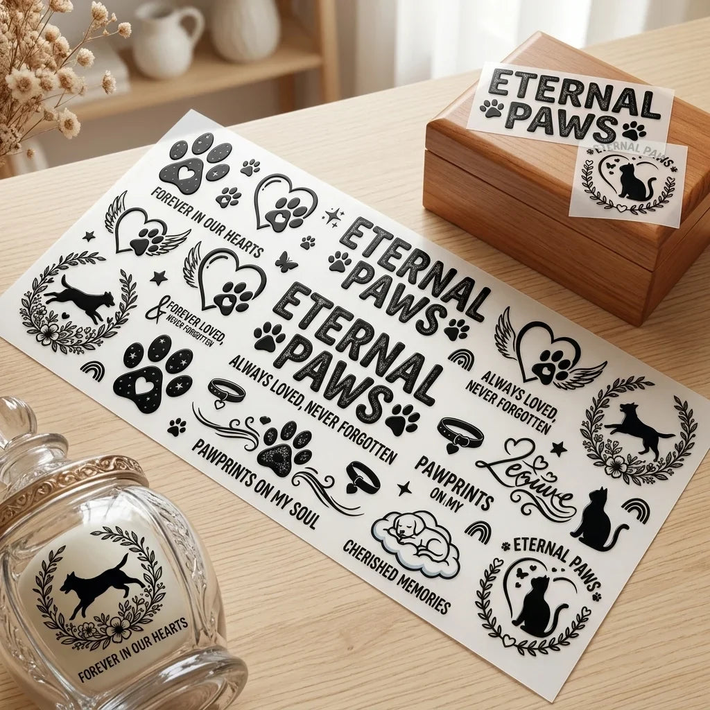 Pet Memorial UV Transfer Stickers | Paw Print Waterproof Decals