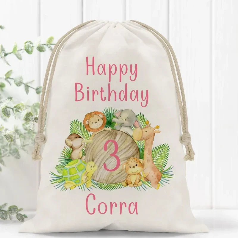 5-Pack Custom Safari Drawstring Bags – Kids Birthday Party Favors