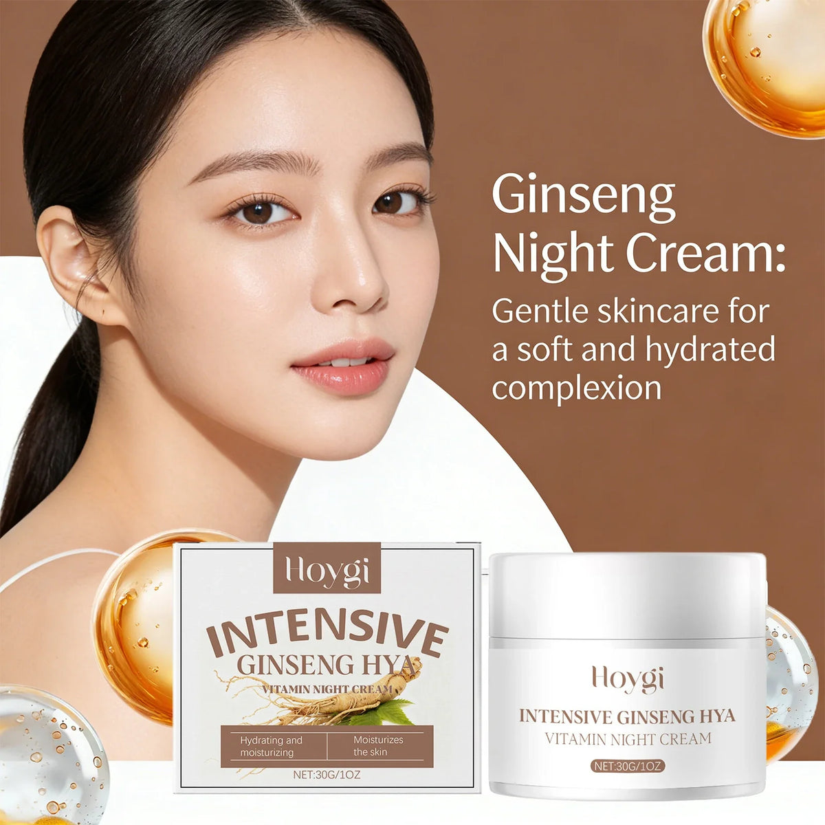 Ginseng Night Cream Hyaluronic Acid Face Antioxidant Brightening Skin