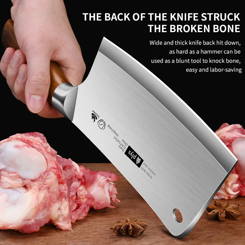 Stainless Steel Butcher Knife – Sharp Chef's Cleaver Wood Handle