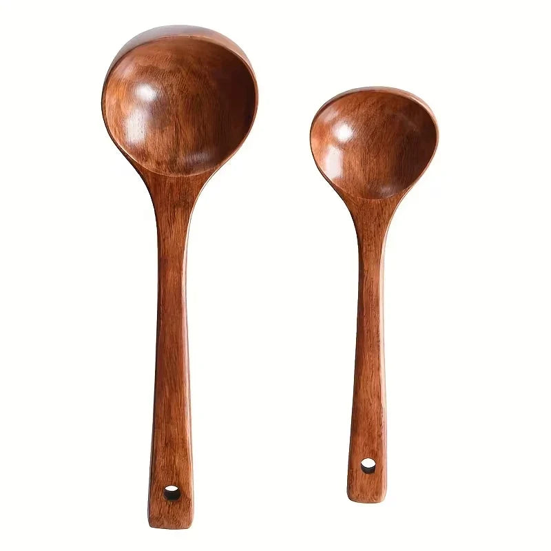 Solid Wood Cooking Spoon & Soup Ladle | Non-Stick Safe Kitchen