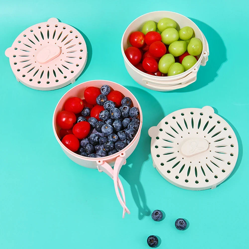 2-in-1 Foldable Fruit Drain Basket & Washing Bowl with Lid