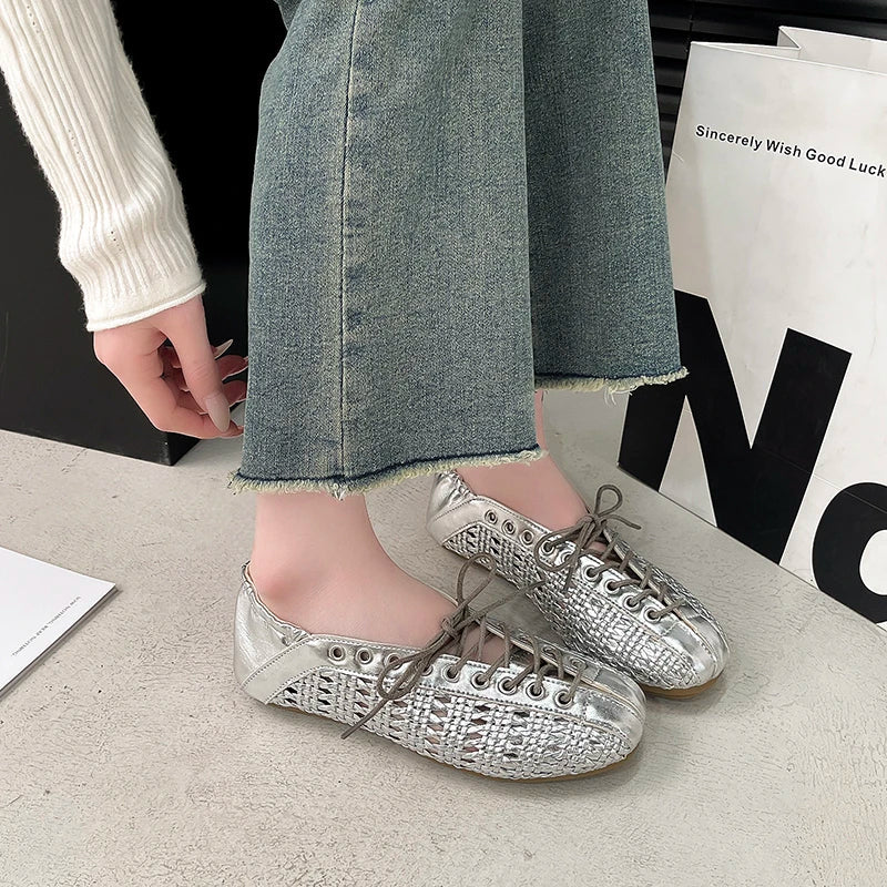 UXST Women's Hollow Weave Mary Jane Ballet Flats | Summer Shoes