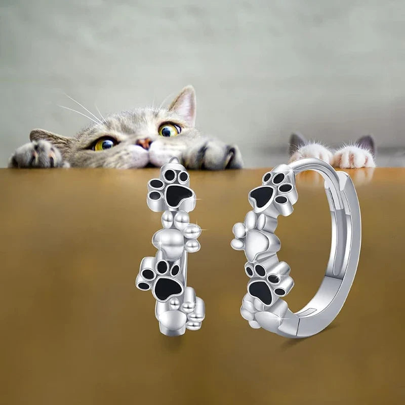 Huitan Pet Paw Hoop Earrings – Cat & Dog Footprint Design