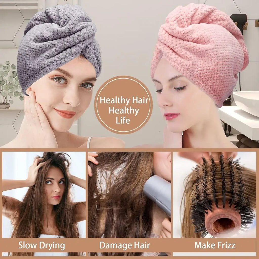 Absorbent Hair Towel Wrap with Button Closure – 9.8"×25.5"