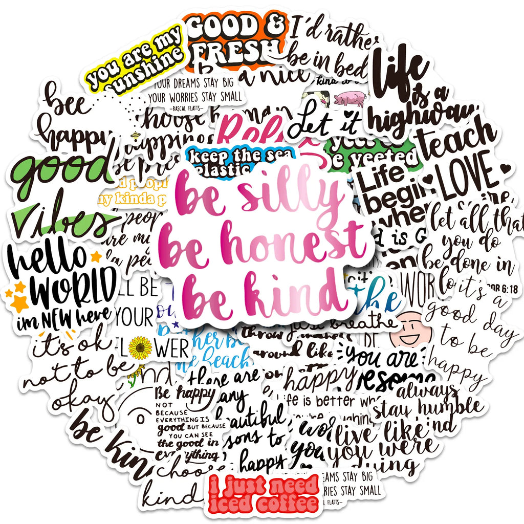 50 Small Inspirational Quote Stickers Waterproof Vinyl Decals Water