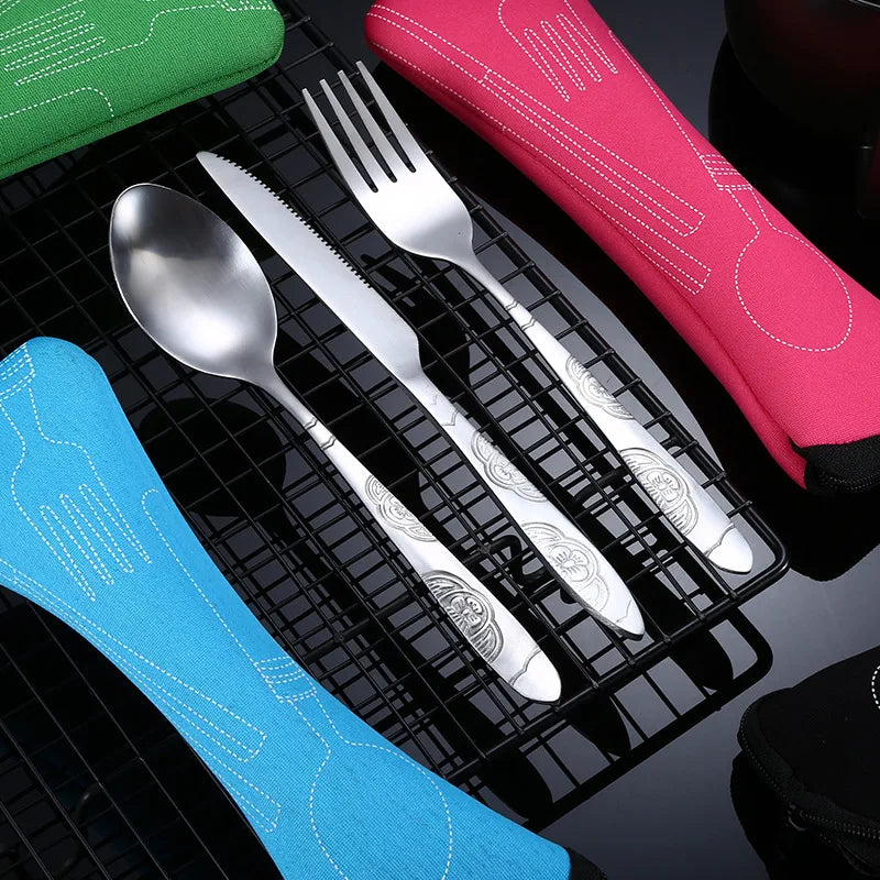 Stainless Steel Travel Cutlery Set with Zipper Pouch – 3 Pc