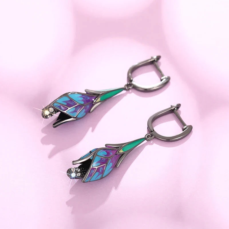Huitan Black Tulip Flower Dangle Earrings | Women's Jewelry