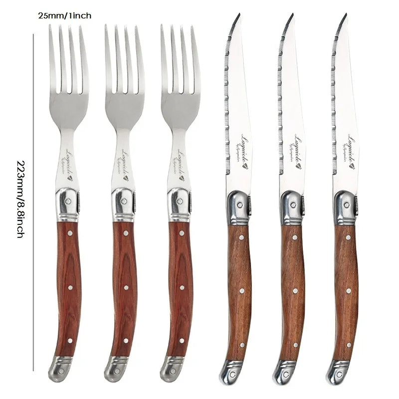 Laguiole Wood Handle Steak Forks Set – 8.5" Stainless Steel