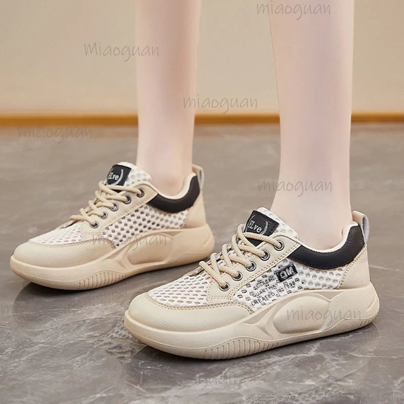 Women's Platform Mesh Sneakers – Breathable Lace-Up Casual Shoes