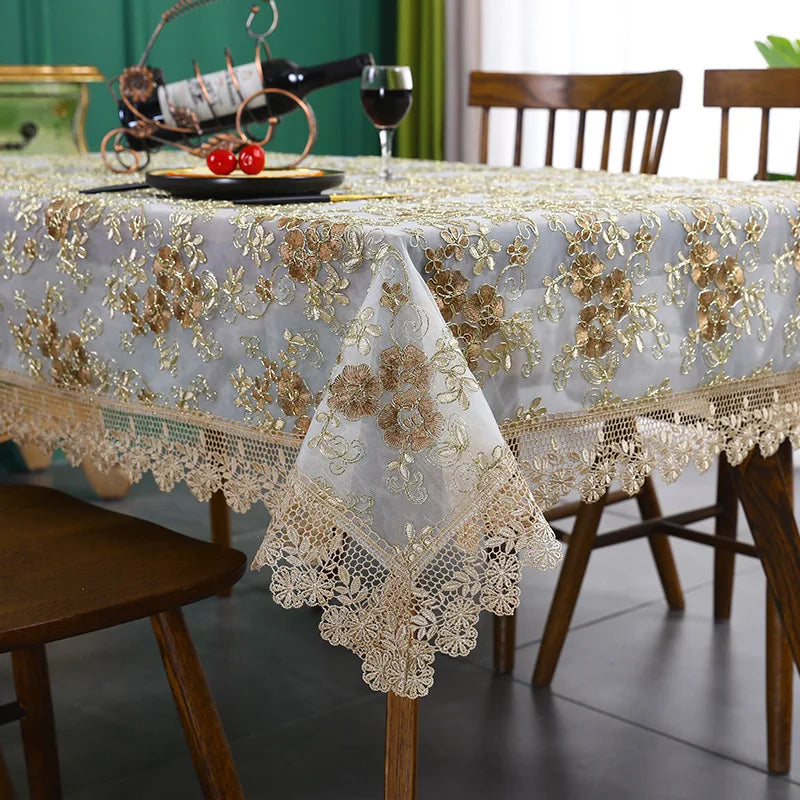 Battilo Luxury Lace Embroidered Rectangular Tablecloth | Floral