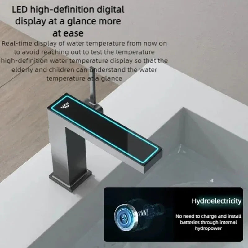 Modern Black Digital Display Faucet | Single-Hole Ceramic Valve