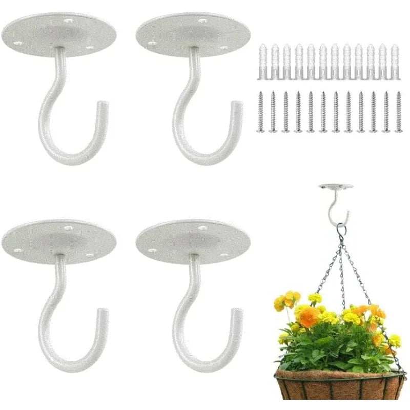 4PCS White Ceiling Hooks – Plants, Bird Feeders & Lanterns