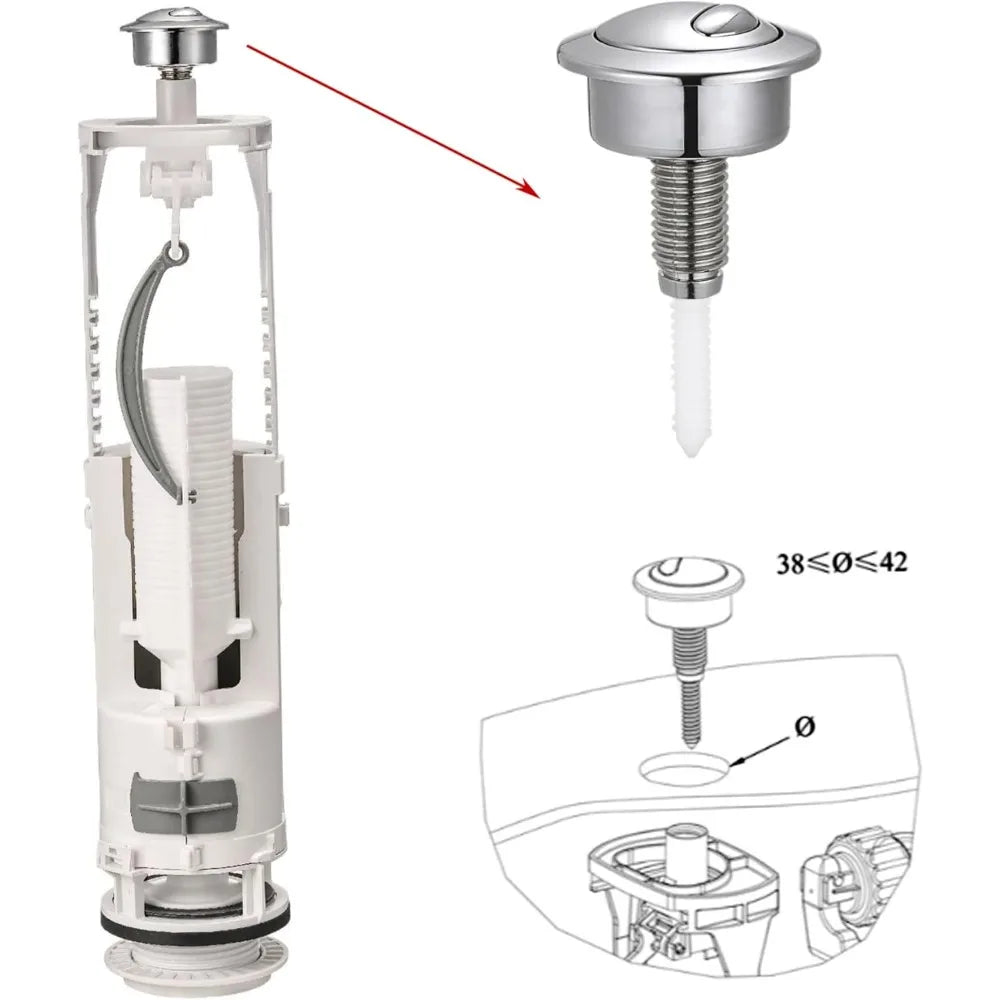 Dual Flush Toilet Push Button ABS Chrome Tank Replacement Kit
