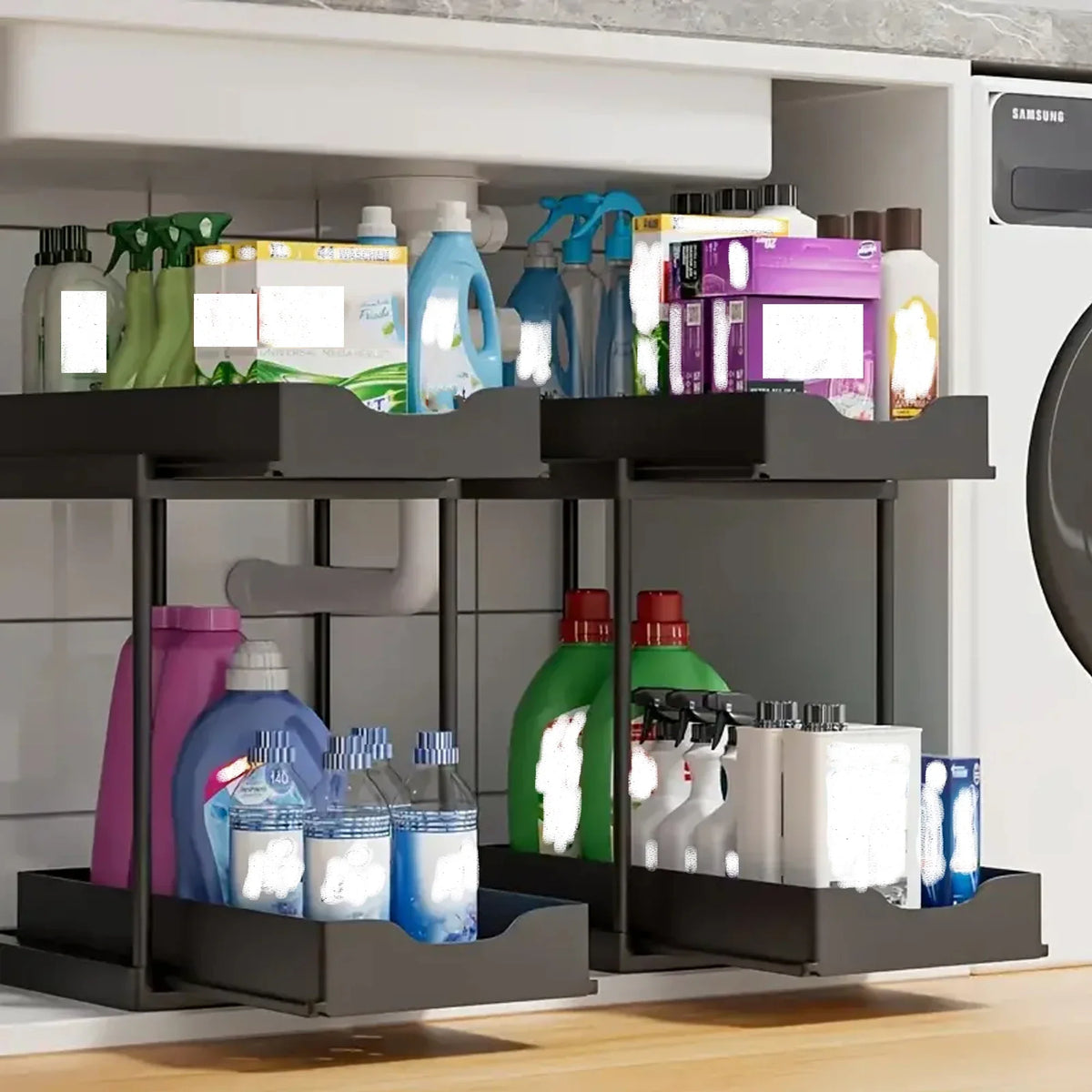 Double-layer Pull-out Kitchen Storage Rack Non-slip Stable