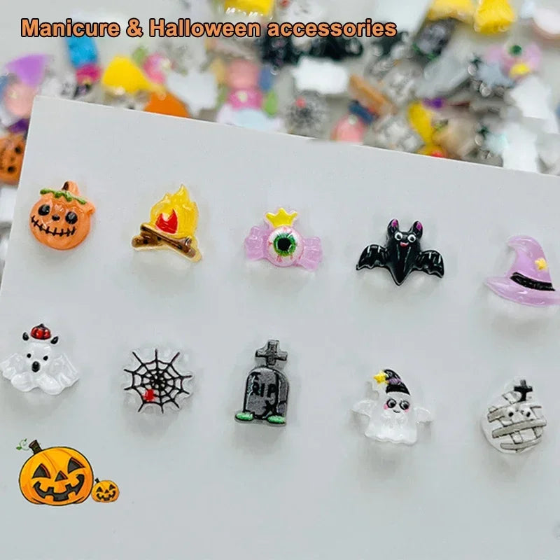 30pc Halloween 3D Resin Nail Charms – Pumpkin Ghost Clown