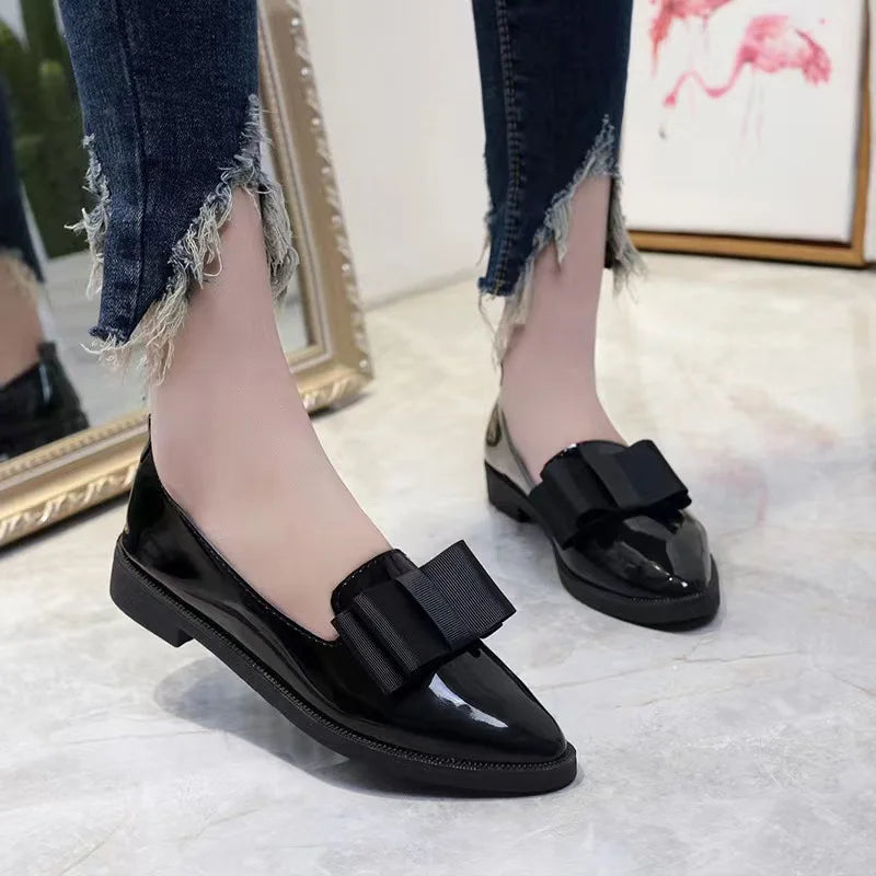Women's Bow Knot Pointed Toe Flats – Anti-Slip Slip-On Shoes