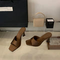 Women's Square Heel Open Toe Slide Sandals | Summer Mules