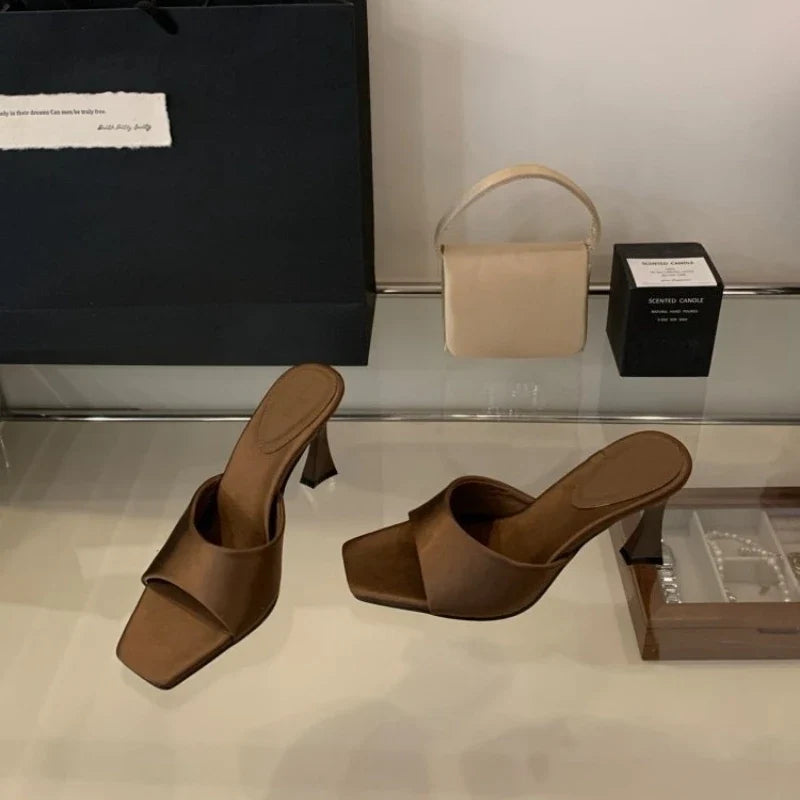 Women's Square Heel Open Toe Slide Sandals | Summer Mules