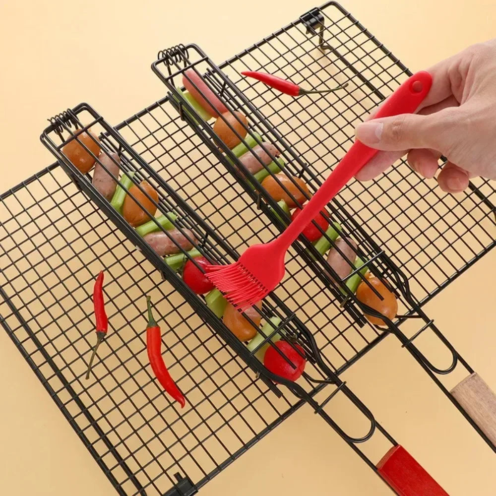 Barbecue Grill Stainless Steel Non-stick Basket Handle BBQ Roast Rack