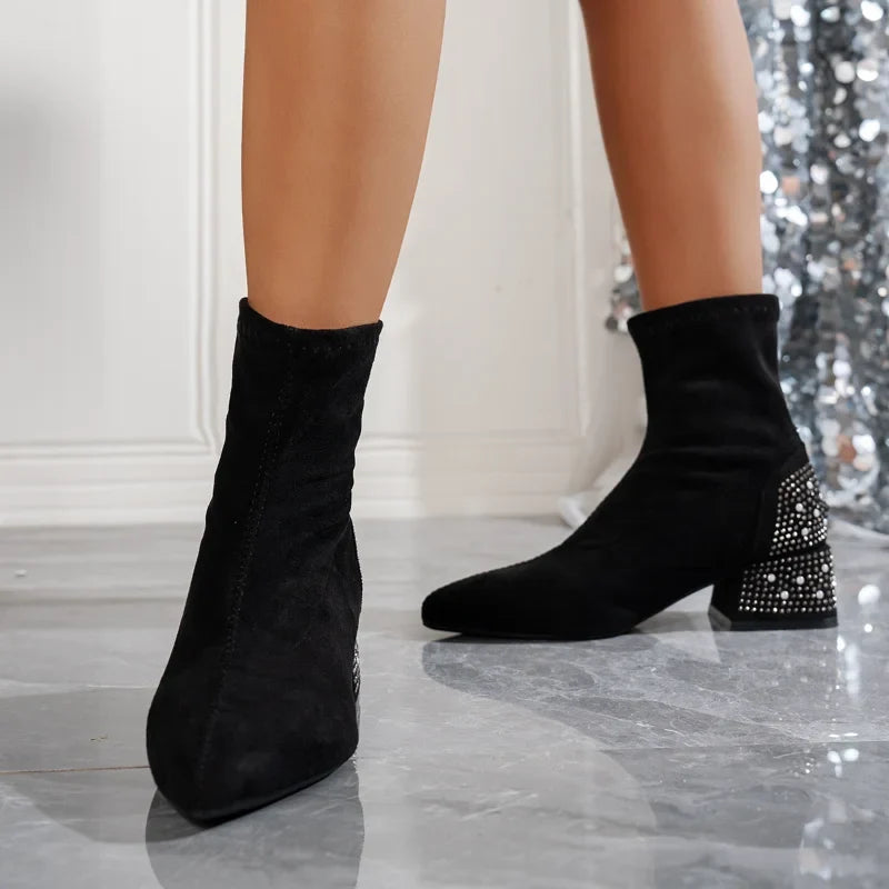 Women's Rhinestone Platform Ankle Boots – Elegant Sock Booties