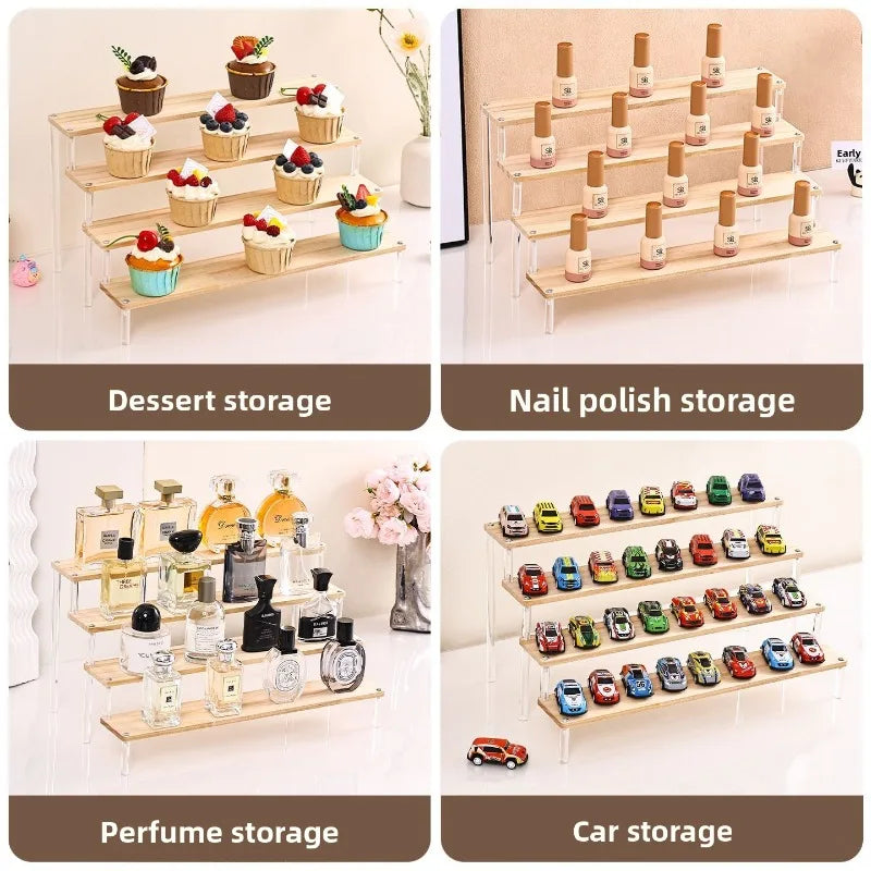 Wooden Ladder Display Stand – 2–5 Tier Acrylic Shelf Rack