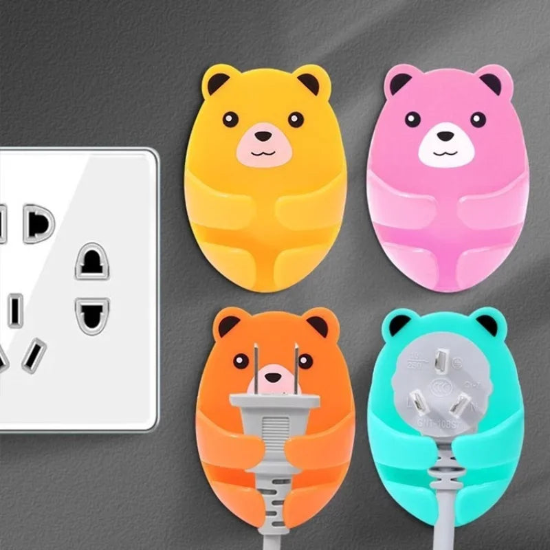 Bear Shaped Adhesive Wall Hooks – No-Drill Plug & Cord Organizer