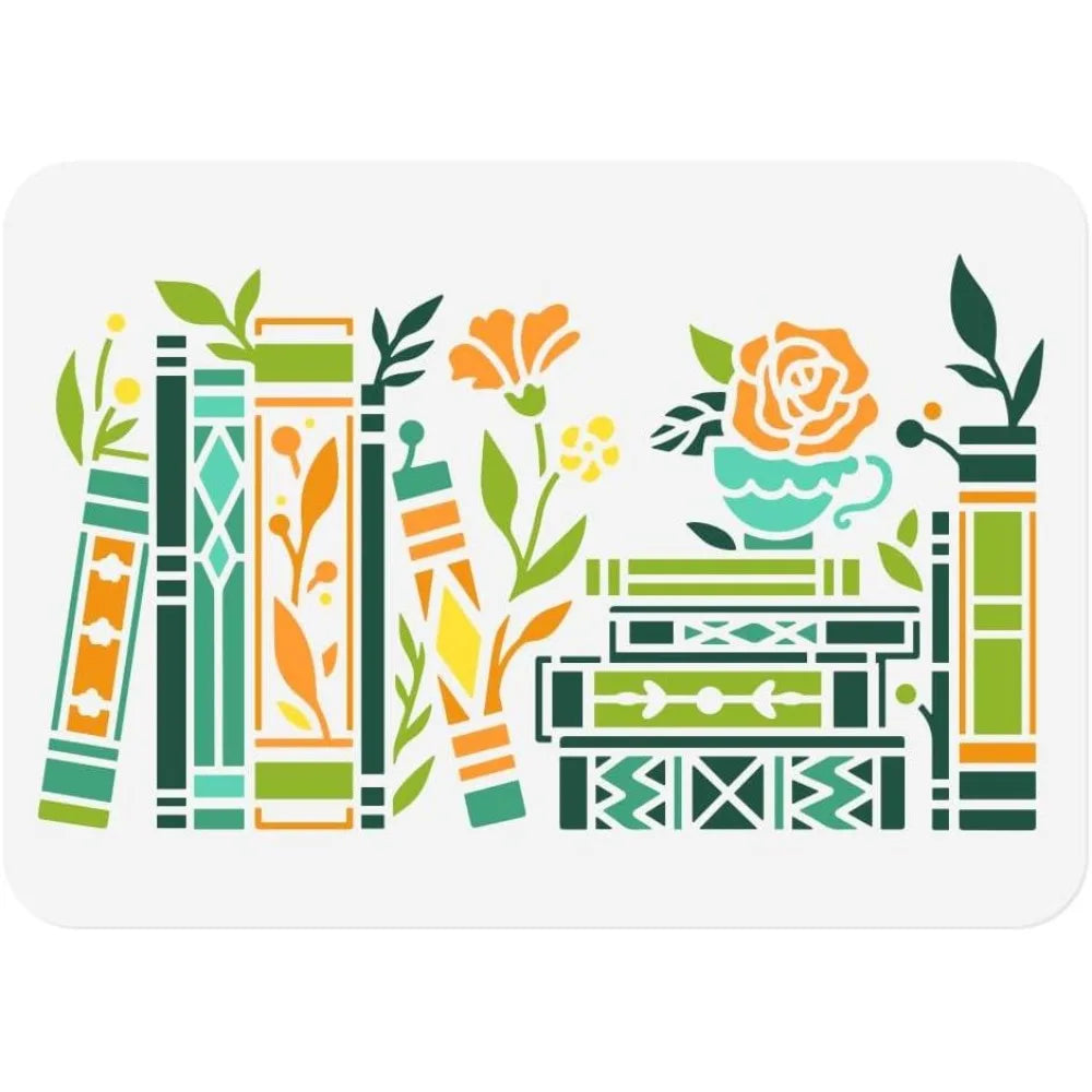 Book & Plants Wall Stencil – Reusable 11.69"x8.27" Template