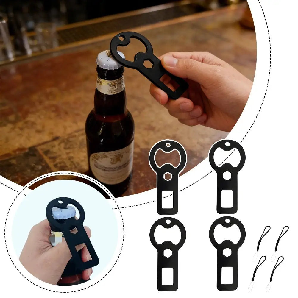4-Pack Flat Beer Bottle Opener Keychain with Lanyard