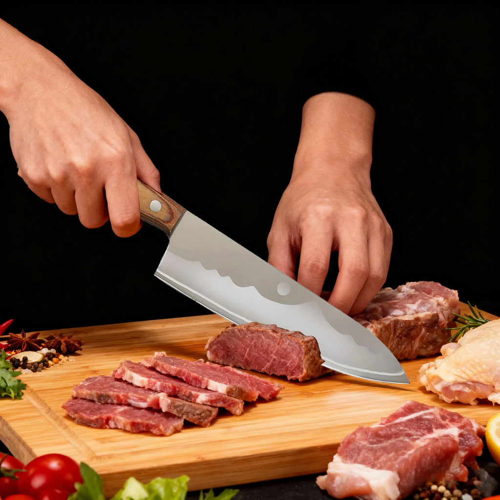 Japanese Seiko Sushi Chef Knife – Wave Edge Carbon Steel & Gift Box