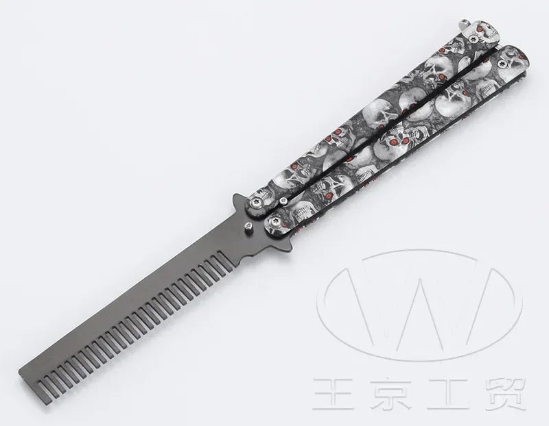 Foldable Butterfly Knife Comb – Stainless Steel Beard Styling Tool
