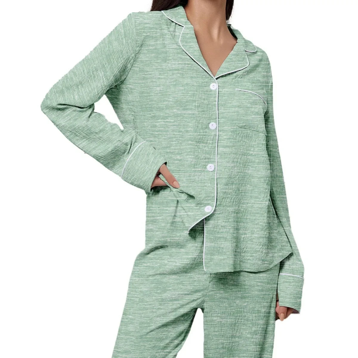 Women's Lapel Pajama Set – 2-Piece Long Sleeve Loungewear