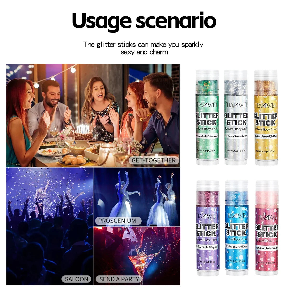 6-Pack Glitter Stick Set – Waterproof Sequin Gel Face & Body