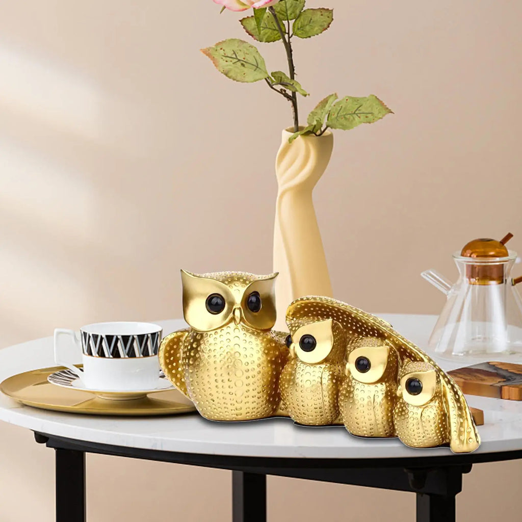 Family of Four Owl Statue – Resin Bird Figurine Home Decor