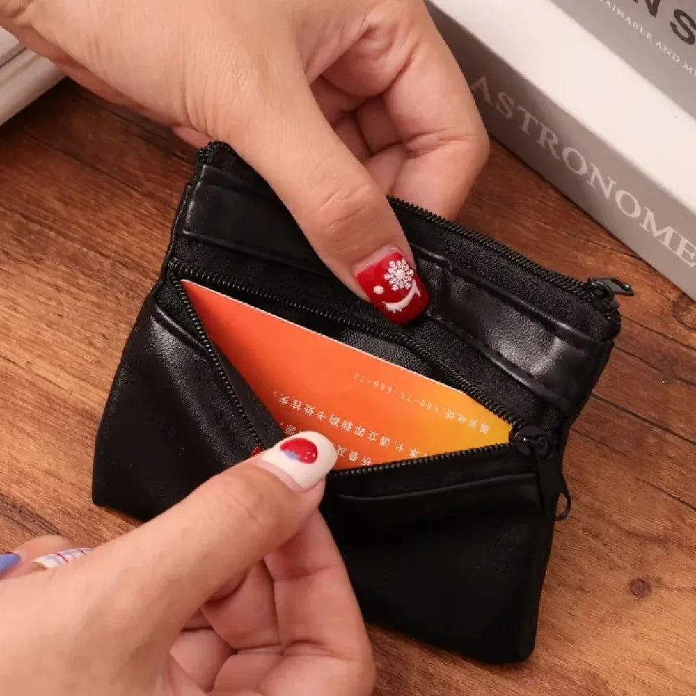 Unisex PU Leather Coin Purse & Key Holder – Zipper Mini Wallet