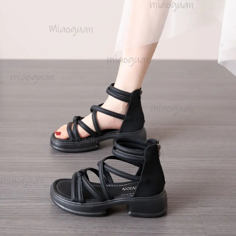 Women's Roman Wedge Sandals – Zip Open Toe 5cm Heel