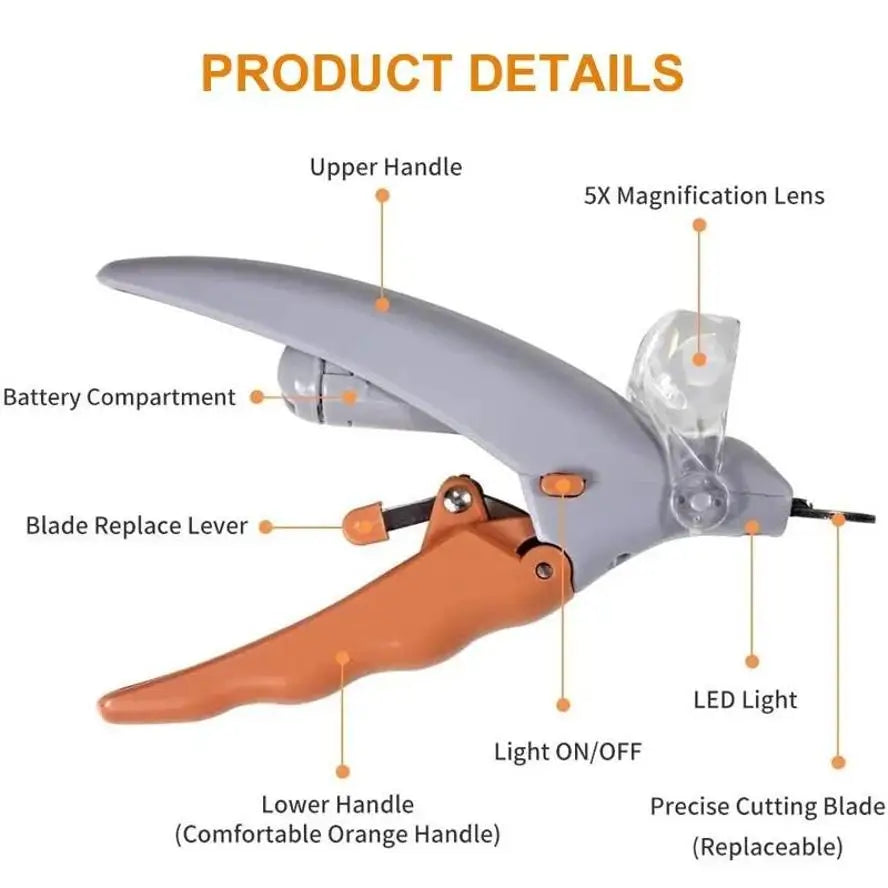 LED Pet Nail Clipper with Light & 5x Magnifier | Dogs & Cats
