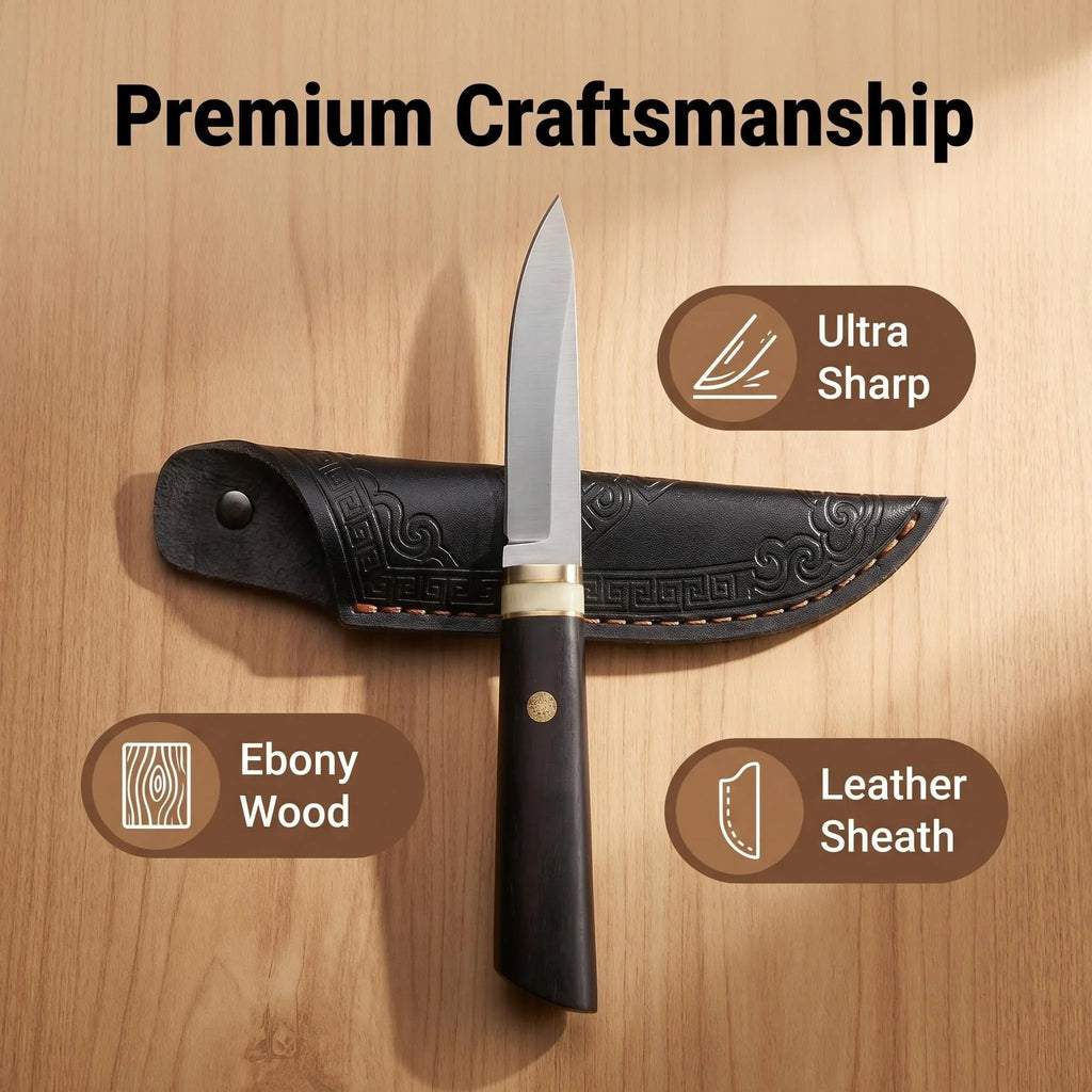 Professional Kitchen Knife – Stainless Steel, Wood Handle & Sheath