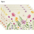4-Pack Watercolor Wildflower Linen Placemats | Floral & Butterfly