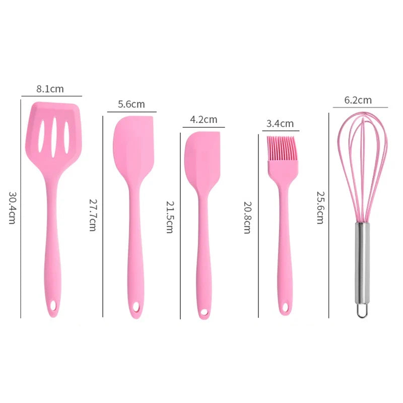 Silicone Cooking Utensils Set – Non-Stick Wooden Handle 5-Piece