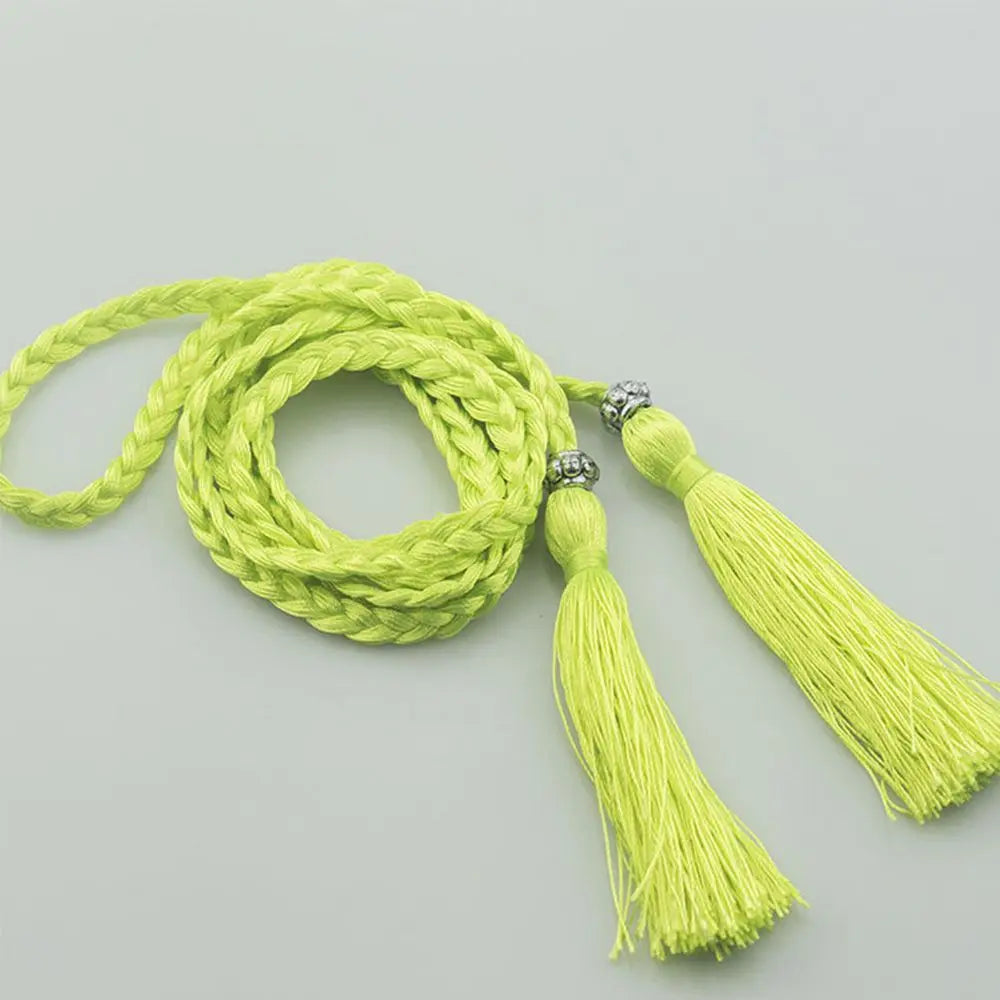 Women's Braided Tassel Waist Belt – Woven Rope Dress Belt