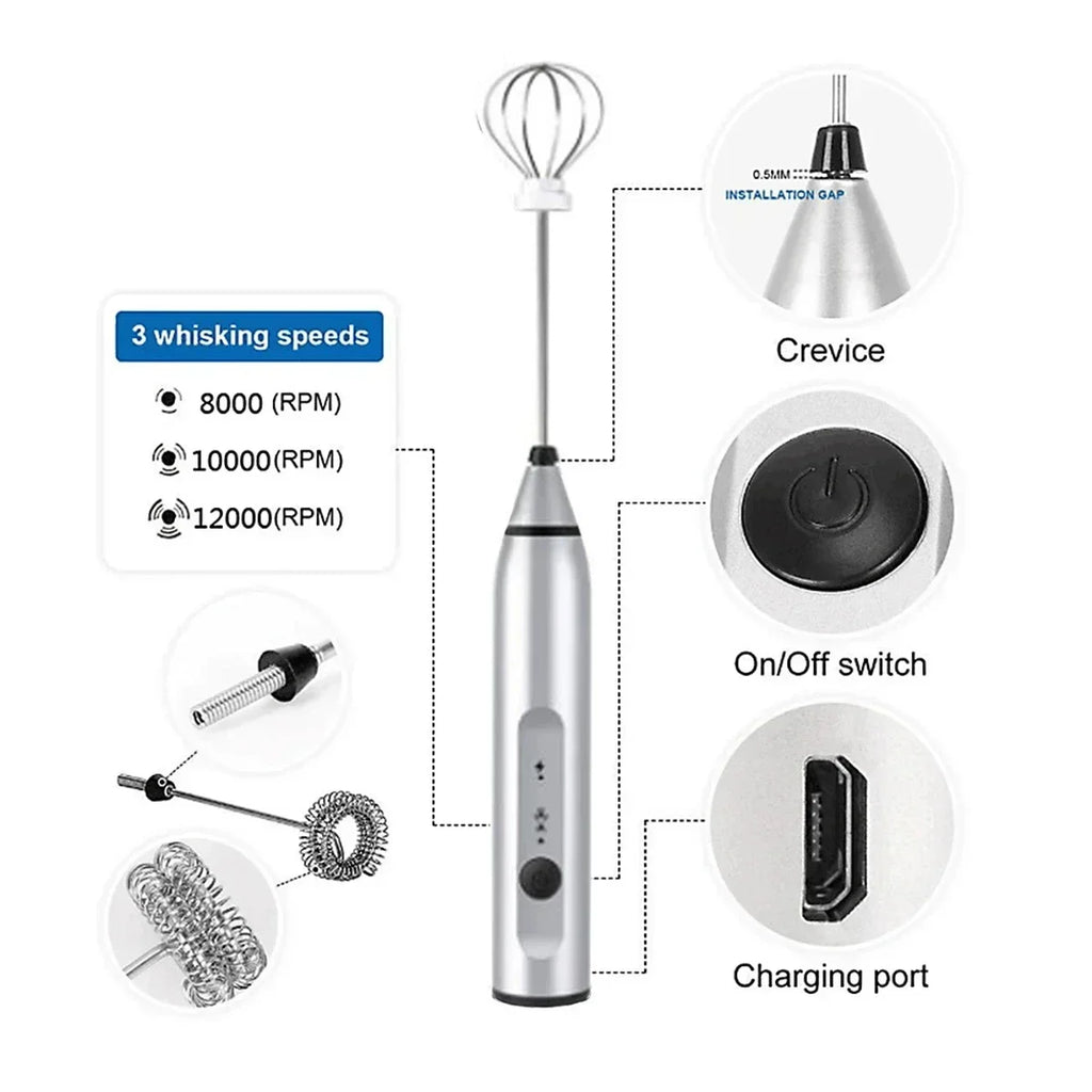 USB Rechargeable Electric Milk Frother & Handheld Whisk Mixer